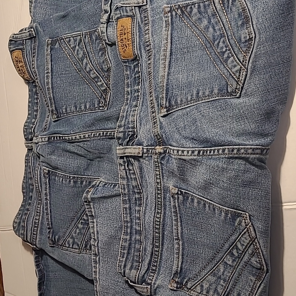 2 PAIR! Signature by Levi Women blue jeans 14 short boot cut denim modern